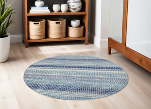 HomeRoots 5' Navy Blue and Ivory Southwestern Area Rug - Durable, Stylish Design for Living Spaces and More 5? Round 385599