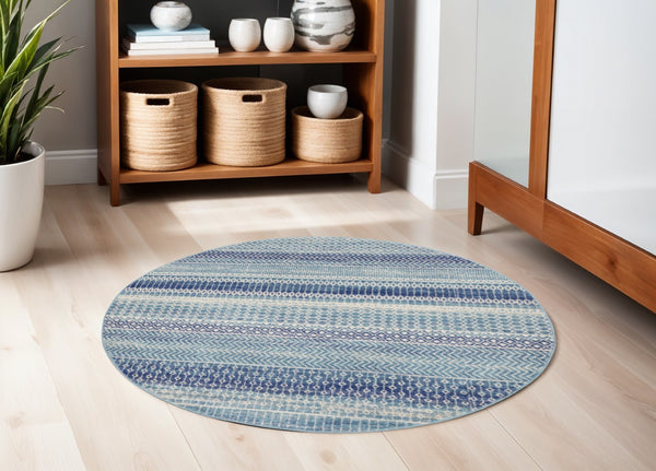 HomeRoots 5' Navy Blue and Ivory Southwestern Area Rug - Durable, Stylish Design for Living Spaces and More 5? Round 385599