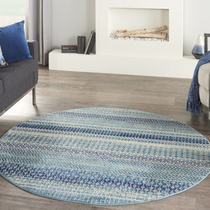 HomeRoots 5' Navy Blue and Ivory Southwestern Area Rug - Durable, Stylish Design for Living Spaces and More 5? Round 385599