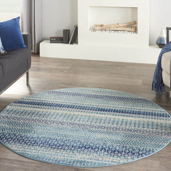 HomeRoots 5' Navy Blue and Ivory Southwestern Area Rug - Durable, Stylish Design for Living Spaces and More 5? Round 385599