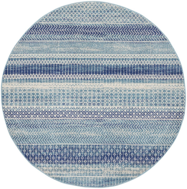 HomeRoots 5' Navy Blue and Ivory Southwestern Area Rug - Durable, Stylish Design for Living Spaces and More 5? Round 385599