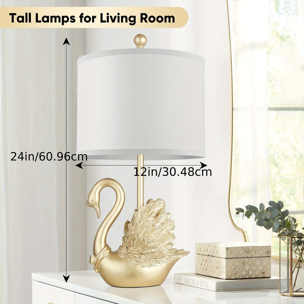 English Elm Two-piece Golden Brass Swan Sculptural Table Lamp Set with Led for Modern Decor W3355P465407