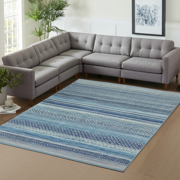 HomeRoots 5' Navy Blue and Ivory Southwestern Area Rug - Durable, Stylish Design for Living Spaces and More 8? x 10? 385601