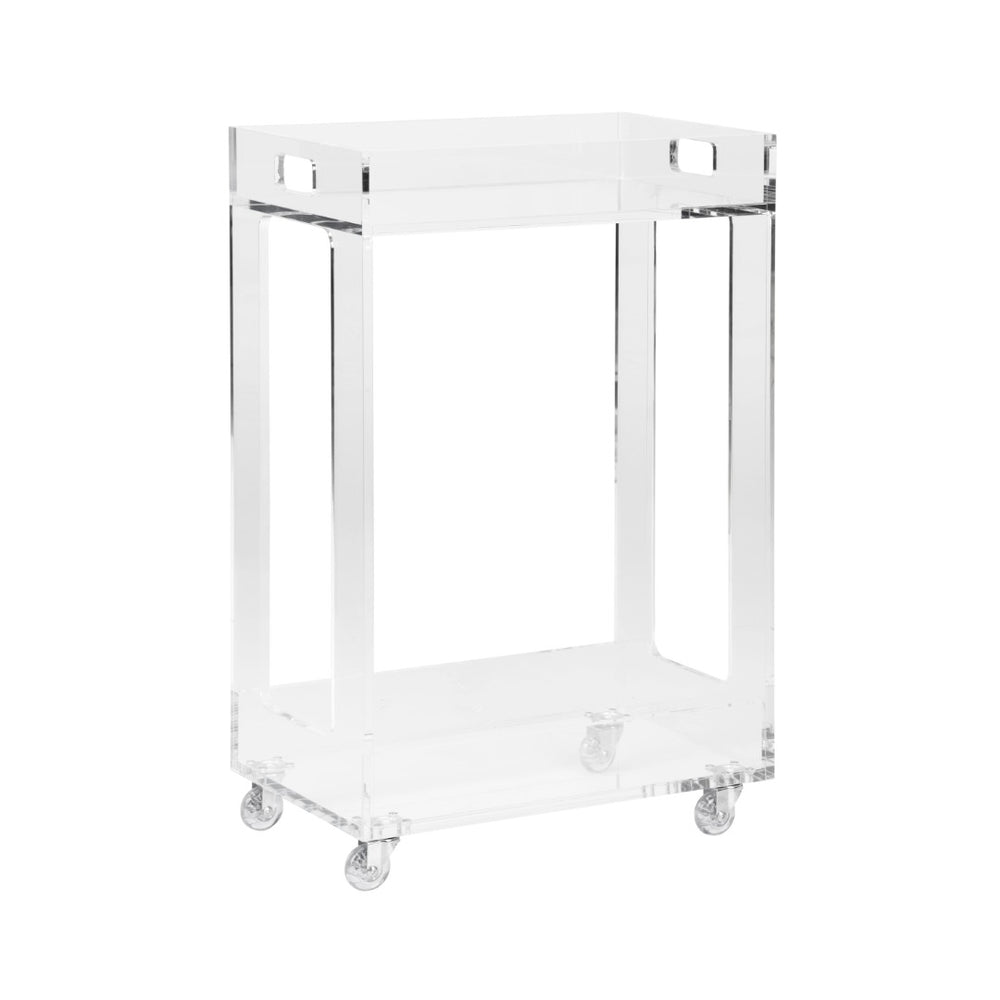 Chelsea House Bertie Clear Acrylic Bar Cart With Chrome Wheels — Compact Mobile Mini Bar For Modern Small Spaces 385602