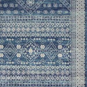 HomeRoots 5' Navy Blue and Ivory Tribal Area Rug - Stylish, Durable Floor Cover for Modern Living Spaces 5' x 7' 385605