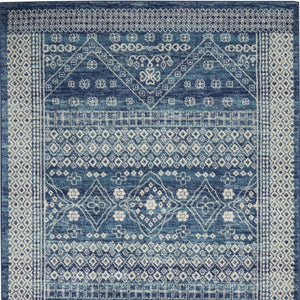 HomeRoots 5' Navy Blue and Ivory Tribal Area Rug - Stylish, Durable Floor Cover for Modern Living Spaces 5' x 7' 385605
