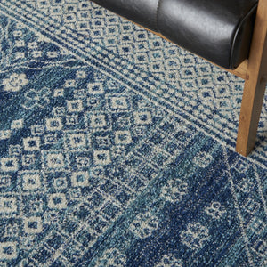 HomeRoots 5' Navy Blue and Ivory Tribal Area Rug - Stylish, Durable Floor Cover for Modern Living Spaces 5' x 7' 385605