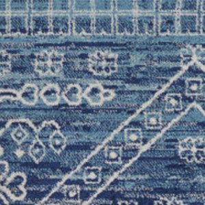 HomeRoots 5' Navy Blue and Ivory Tribal Area Rug - Stylish, Durable Floor Cover for Modern Living Spaces 7' x 10' 385606