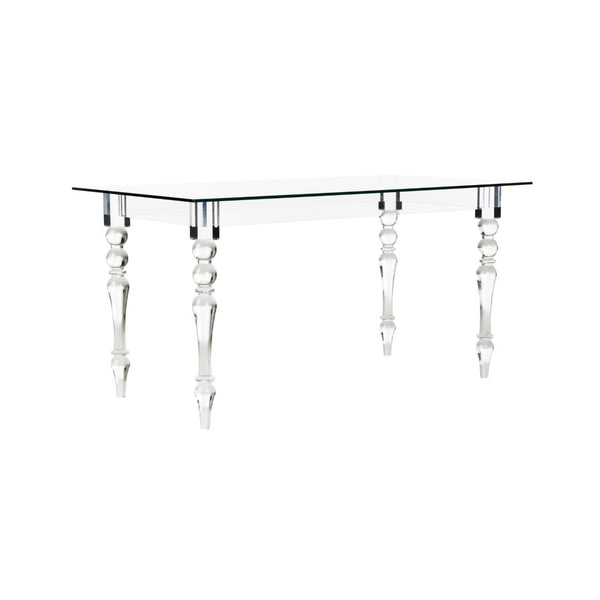 Chelsea House Violet Acrylic & Glass Neoclassical Table — 59" Desk Or Dining Table With Fluted Legs, Transparent Chic 385607