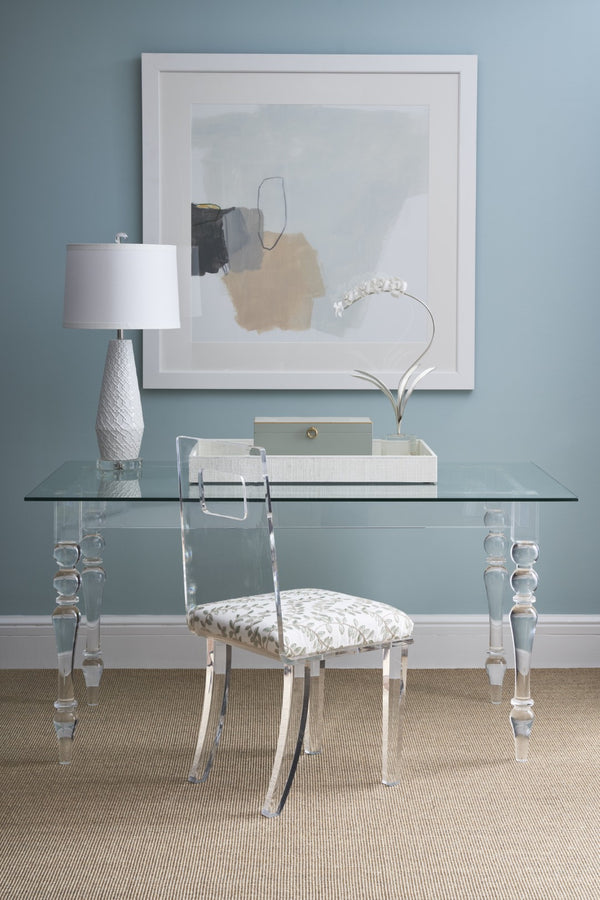 Chelsea House Violet Acrylic & Glass Neoclassical Table — 59" Desk Or Dining Table With Fluted Legs, Transparent Chic 385607