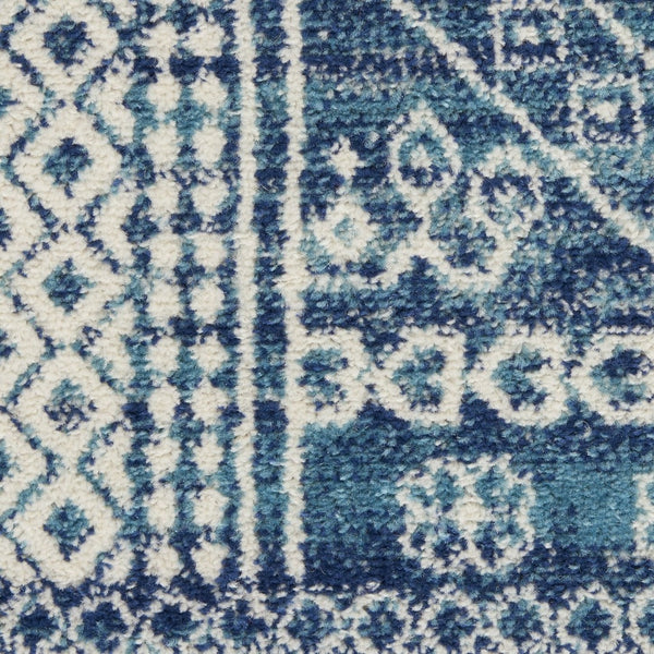 HomeRoots 5' Navy Blue and Ivory Tribal Area Rug - Stylish, Durable Floor Cover for Modern Living Spaces 8' x 10' 385607