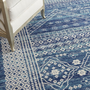 HomeRoots 5' Navy Blue and Ivory Tribal Area Rug - Stylish, Durable Floor Cover for Modern Living Spaces 8' x 10' 385607
