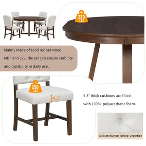 English Elm Trexm Retro 5 Piece Extendable Round Dining Set with Button Tufted Upholstered Chairs Walnut ST000094AAD-2026