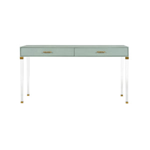 Chelsea House Camilla Neoclassic Desk With Faux Shagreen, Clear Acrylic Legs & Brass Crystal Pulls — Luxe Statement Piece 385625