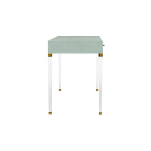 Chelsea House Camilla Neoclassic Desk With Faux Shagreen, Clear Acrylic Legs & Brass Crystal Pulls — Luxe Statement Piece 385625