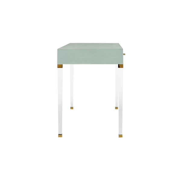 Chelsea House Camilla Neoclassic Desk With Faux Shagreen, Clear Acrylic Legs & Brass Crystal Pulls — Luxe Statement Piece 385625