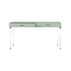 Chelsea House Camilla Neoclassic Desk With Faux Shagreen, Clear Acrylic Legs & Brass Crystal Pulls — Luxe Statement Piece 385625