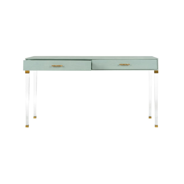 Chelsea House Camilla Neoclassic Desk With Faux Shagreen, Clear Acrylic Legs & Brass Crystal Pulls — Luxe Statement Piece 385625