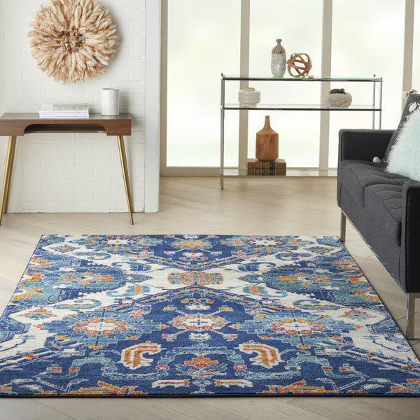 Homeroots 4' X 6' Blue And Ivory Floral Power Loom Area Rug  Polypropylene 385630