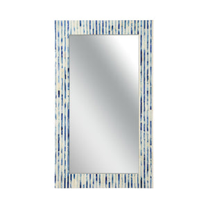 Chelsea House Cambridge Hand-Cut Bone Inlay Mirror 48" X 28.25" — Blue & White Geometric Frame, Sculptural Focal Piece 385631