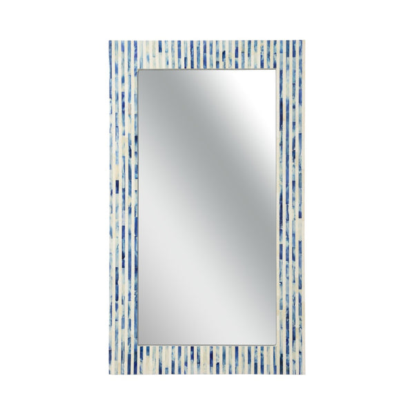 Chelsea House Cambridge Hand-Cut Bone Inlay Mirror 48" X 28.25" — Blue & White Geometric Frame, Sculptural Focal Piece 385631