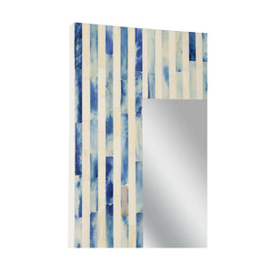 Chelsea House Cambridge Hand-Cut Bone Inlay Mirror 48" X 28.25" — Blue & White Geometric Frame, Sculptural Focal Piece 385631