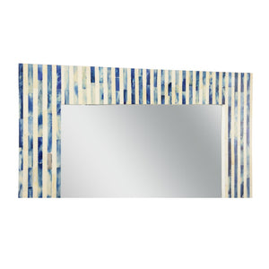 Chelsea House Cambridge Hand-Cut Bone Inlay Mirror 48" X 28.25" — Blue & White Geometric Frame, Sculptural Focal Piece 385631