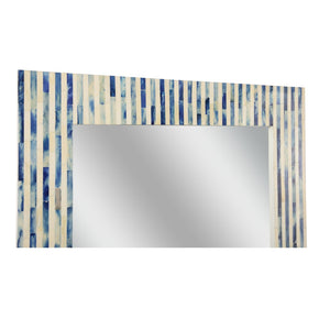 Chelsea House Cambridge Hand-Cut Bone Inlay Mirror 48" X 28.25" — Blue & White Geometric Frame, Sculptural Focal Piece 385631