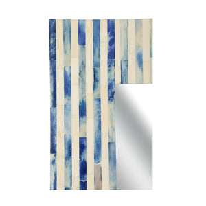 Chelsea House Cambridge Hand-Cut Bone Inlay Mirror 48" X 28.25" — Blue & White Geometric Frame, Sculptural Focal Piece 385631