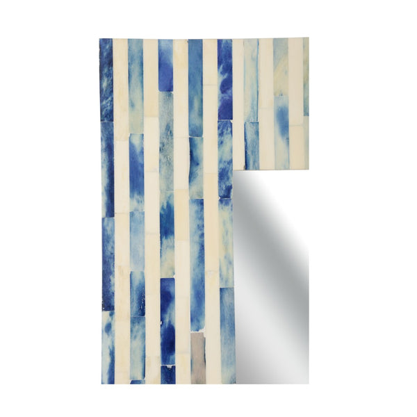 Chelsea House Cambridge Hand-Cut Bone Inlay Mirror 48" X 28.25" — Blue & White Geometric Frame, Sculptural Focal Piece 385631