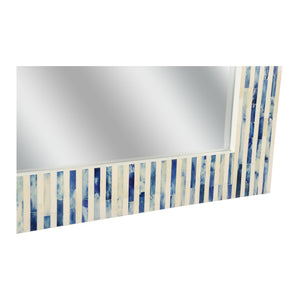 Chelsea House Cambridge Hand-Cut Bone Inlay Mirror 48" X 28.25" — Blue & White Geometric Frame, Sculptural Focal Piece 385631
