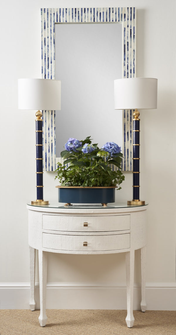 Chelsea House Cambridge Hand-Cut Bone Inlay Mirror 48" X 28.25" — Blue & White Geometric Frame, Sculptural Focal Piece 385631