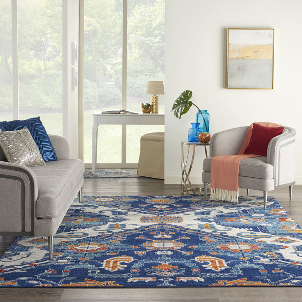 Homeroots 8' X 10' Blue And Ivory Floral Power Loom Area Rug  Polypropylene 385632