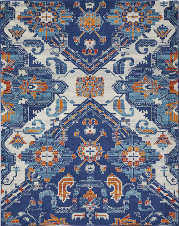 Homeroots 8' X 10' Blue And Ivory Floral Power Loom Area Rug  Polypropylene 385632