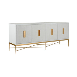Chelsea House Williams Console Solid Wood White Grass Cloth Doors With Antique Gold Leaf Trim, 84"W Stylish Storage 385633
