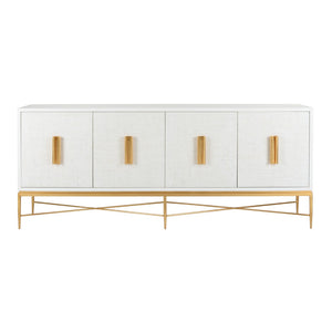 Chelsea House Williams Console Solid Wood White Grass Cloth Doors With Antique Gold Leaf Trim, 84"W Stylish Storage 385633