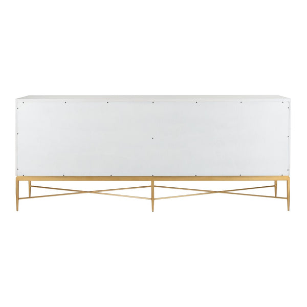 Chelsea House Williams Console Solid Wood White Grass Cloth Doors With Antique Gold Leaf Trim, 84"W Stylish Storage 385633