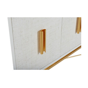 Chelsea House Williams Console Solid Wood White Grass Cloth Doors With Antique Gold Leaf Trim, 84"W Stylish Storage 385633