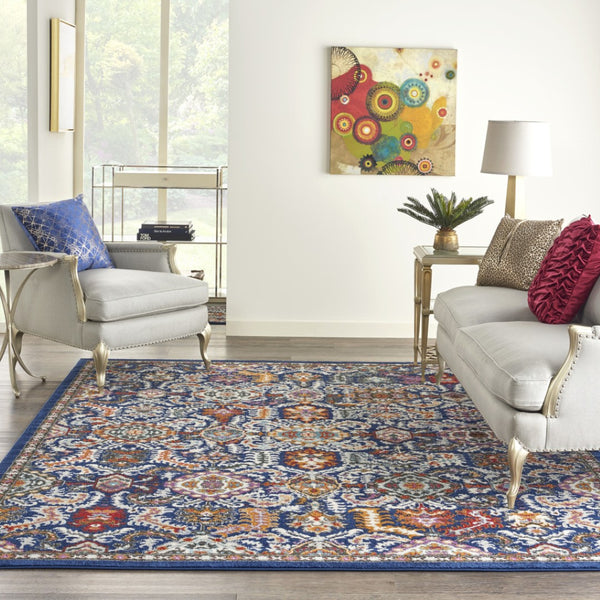 HomeRoots 8' Blue and Ivory Oriental Area Rug - Timeless Transitional Design for Elegant Living Spaces 8' x 10' 385642