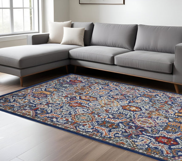HomeRoots 8' Blue and Ivory Oriental Area Rug - Timeless Transitional Design for Elegant Living Spaces 8' x 10' 385642