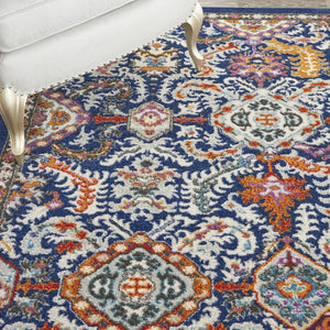 HomeRoots 8' Blue and Ivory Oriental Area Rug - Timeless Transitional Design for Elegant Living Spaces 8' x 10' 385642
