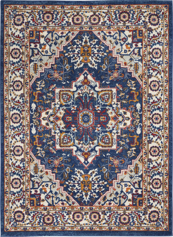 Homeroots 5' X 7' Blue And Ivory Power Loom Area Rug  Polypropylene 385651
