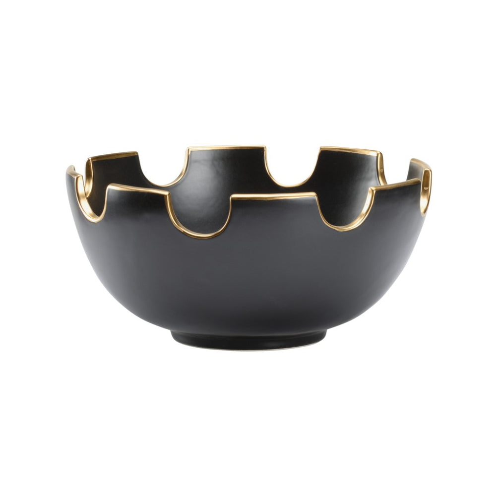 Chelsea House Classic Bowl Handcrafted Matte Black Ceramic With Gold-Glazed Interior — Elegant Centerpiece, 12" Wide 385652