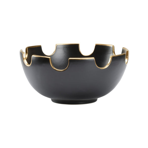 Chelsea House Classic Bowl Handcrafted Matte Black Ceramic With Gold-Glazed Interior — Elegant Centerpiece, 12" Wide 385652