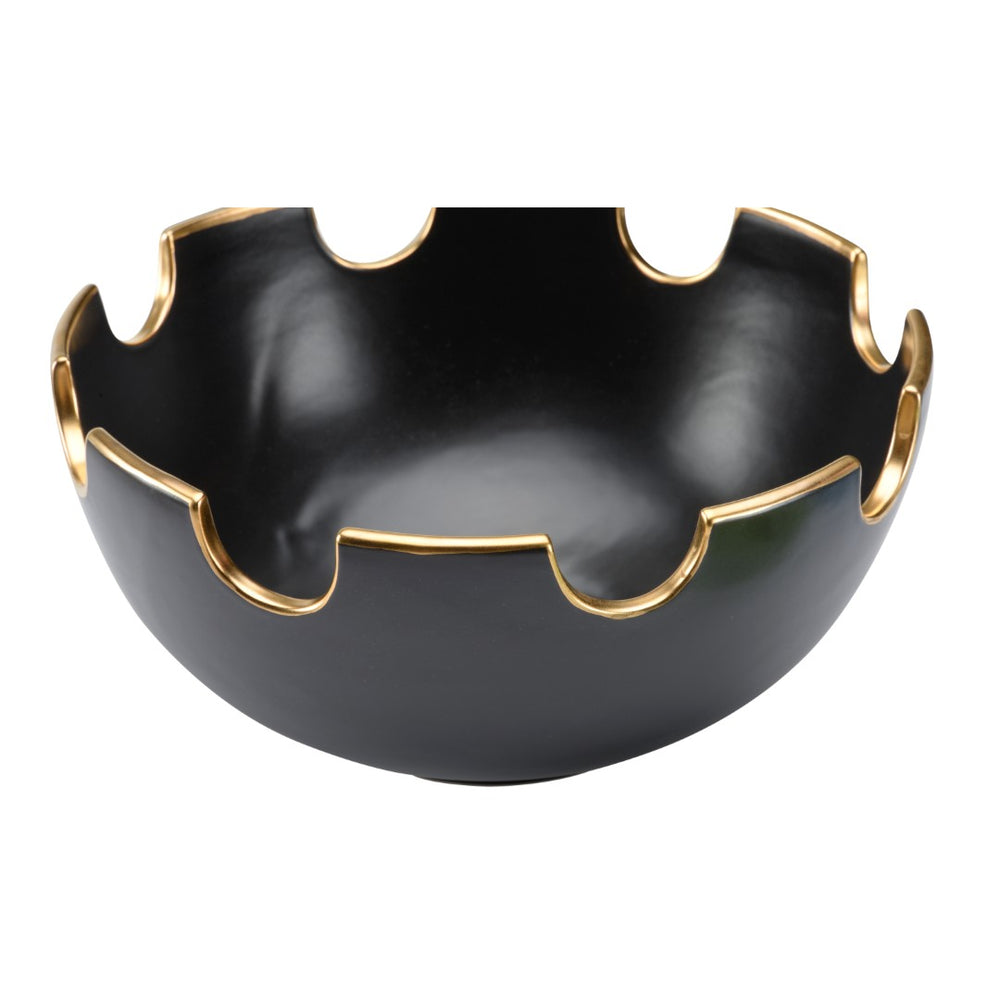 Chelsea House Classic Bowl Handcrafted Matte Black Ceramic With Gold-Glazed Interior — Elegant Centerpiece, 12" Wide 385652