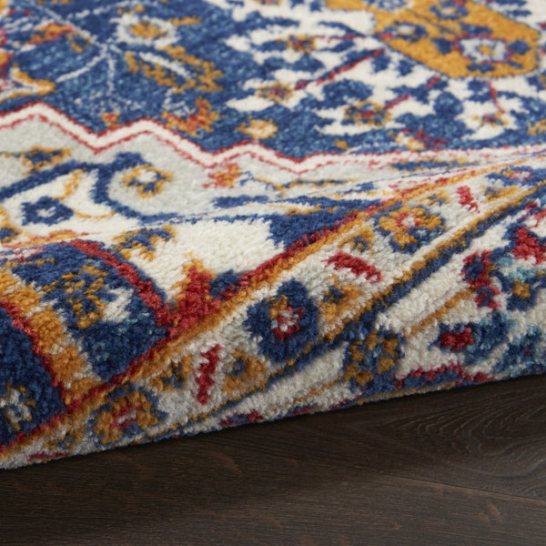 HomeRoots 8' Blue and Ivory Medallion Distressed Area Rug - Timeless Elegance for Living Spaces and More! 8?x10? 385652