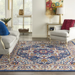 HomeRoots 8' Blue and Ivory Medallion Distressed Area Rug - Timeless Elegance for Living Spaces and More! 8?x10? 385652