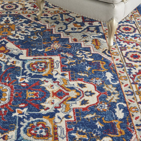 HomeRoots 8' Blue and Ivory Medallion Distressed Area Rug - Timeless Elegance for Living Spaces and More! 8?x10? 385652