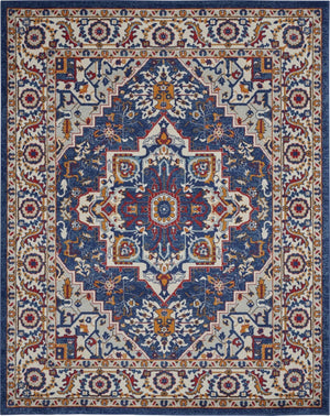 HomeRoots 8' Blue and Ivory Medallion Distressed Area Rug - Timeless Elegance for Living Spaces and More! 8?x10? 385652