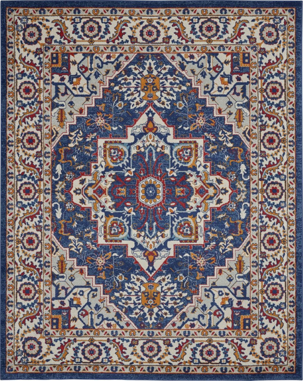 HomeRoots 8' Blue and Ivory Medallion Distressed Area Rug - Timeless Elegance for Living Spaces and More! 8?x10? 385652